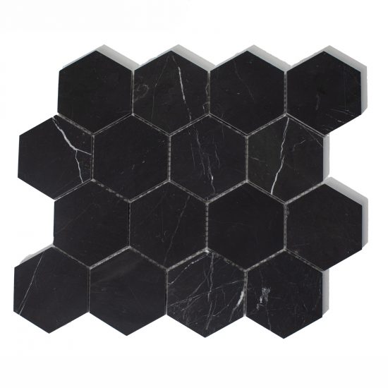 Marmur czarny black silk mozaika hexagon „m”
