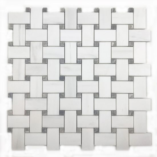 Marmur biały glacier white & nordic grey mozaika basket „l”