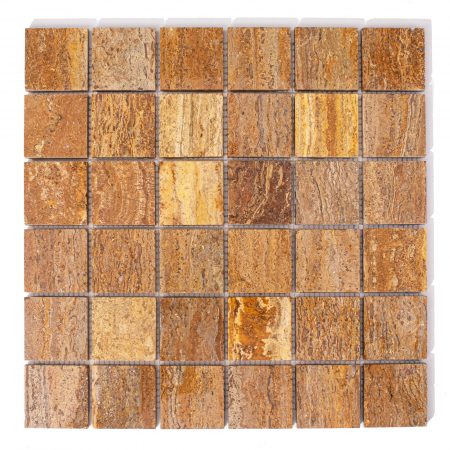 Mozaika trawertynowa kostki z brązowego trawertynu kona brown prostokąty 5/5 cm, grubość 1 cm, wykończenie polerowane