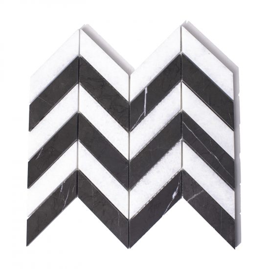 Marmur brąz pietra grey & bianco neve zigzag mozaika chevron satynowe