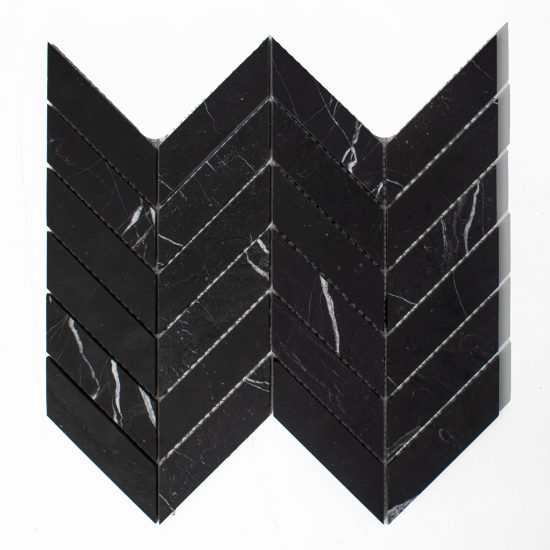 Marmur czarny black silk mozaika chevron