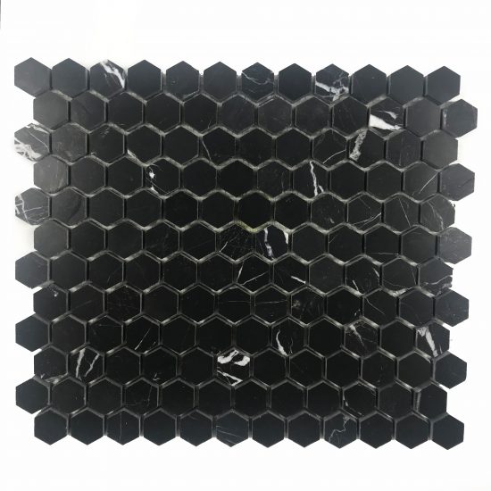 Marmur czarny black silk mozaika hexagon „s”